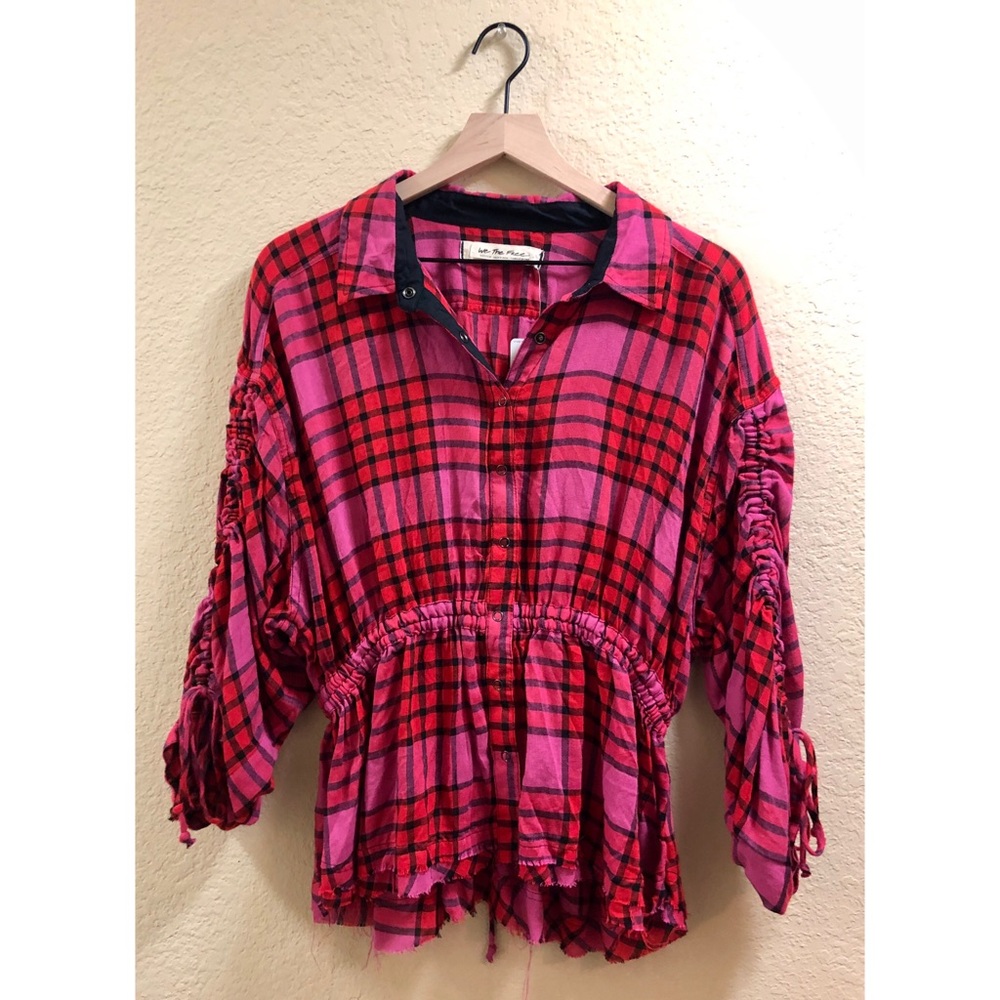 NWT Free People Red Combo Flannel in SZ M!